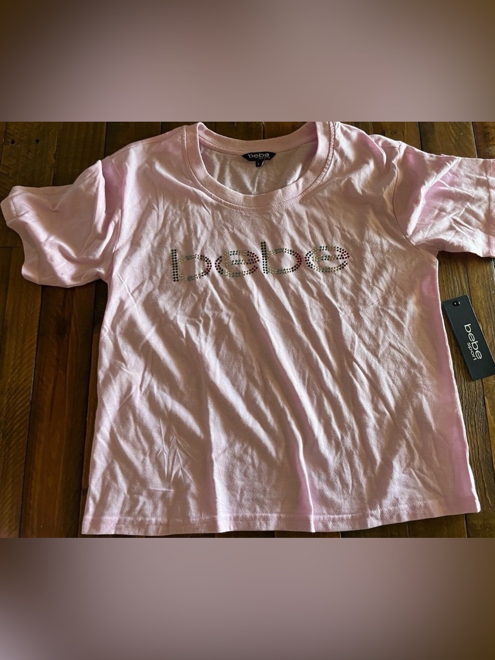 BEBE SPORT pink Cloud Nailhead Boxy Tee NWT MSRP $39 S
